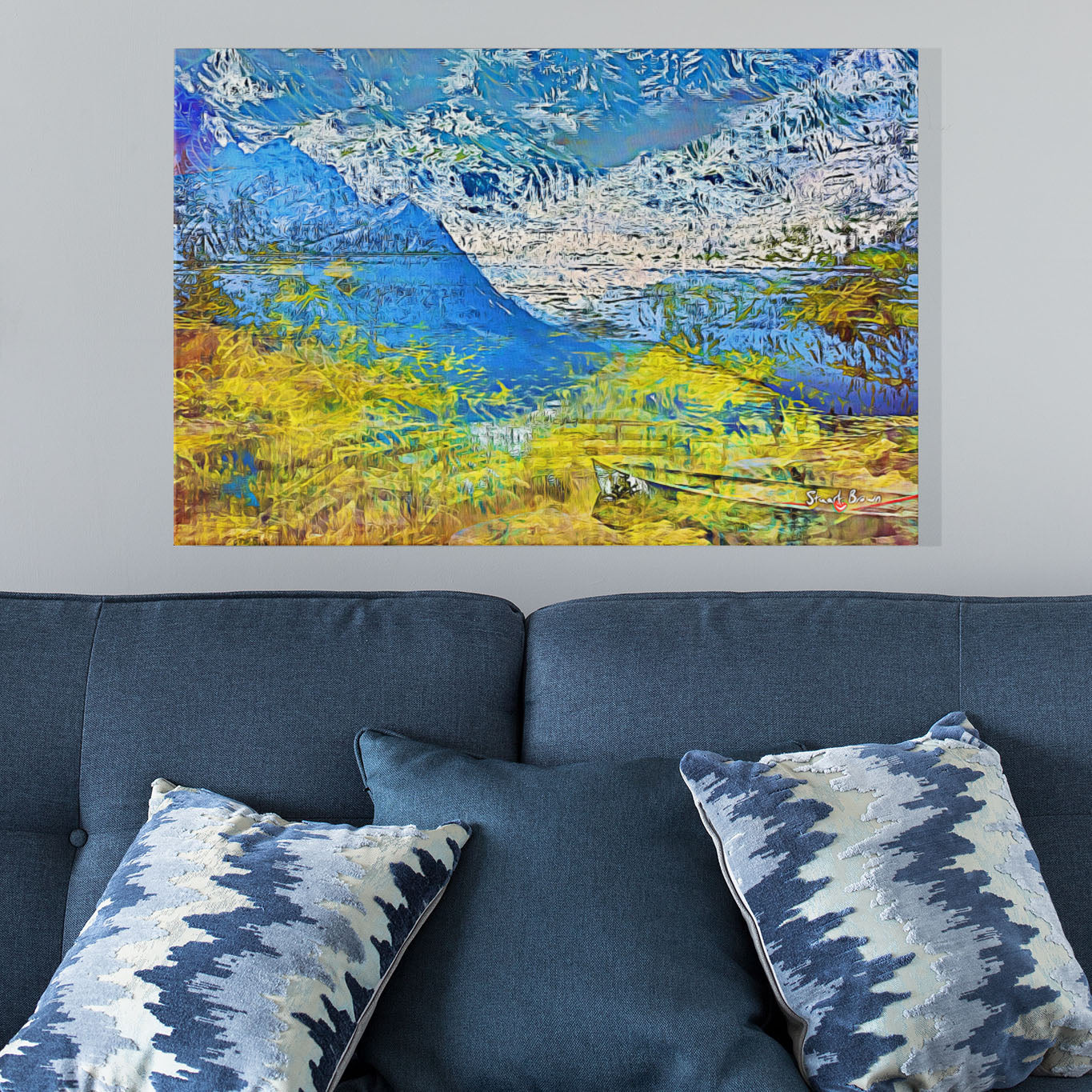 blue wall art print