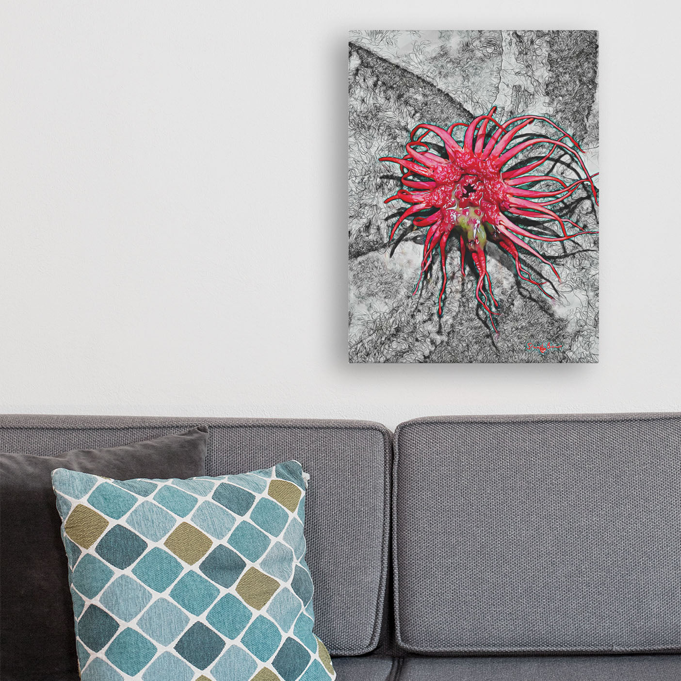 red and grey art print