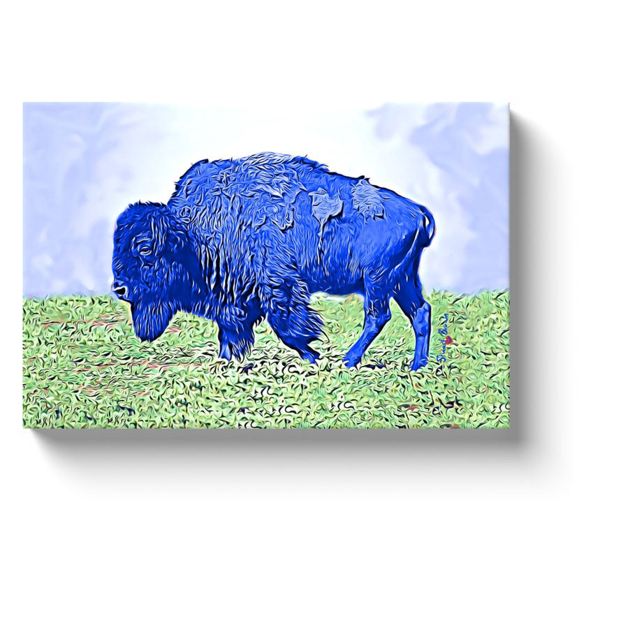 bison art bright blue bison canvas print