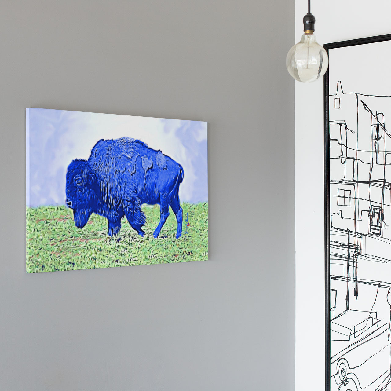 bison blue wall art
