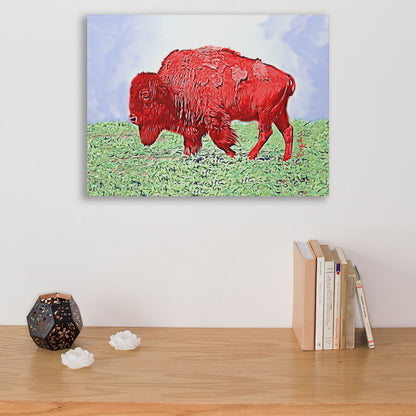 bison art bright red bison canvas print