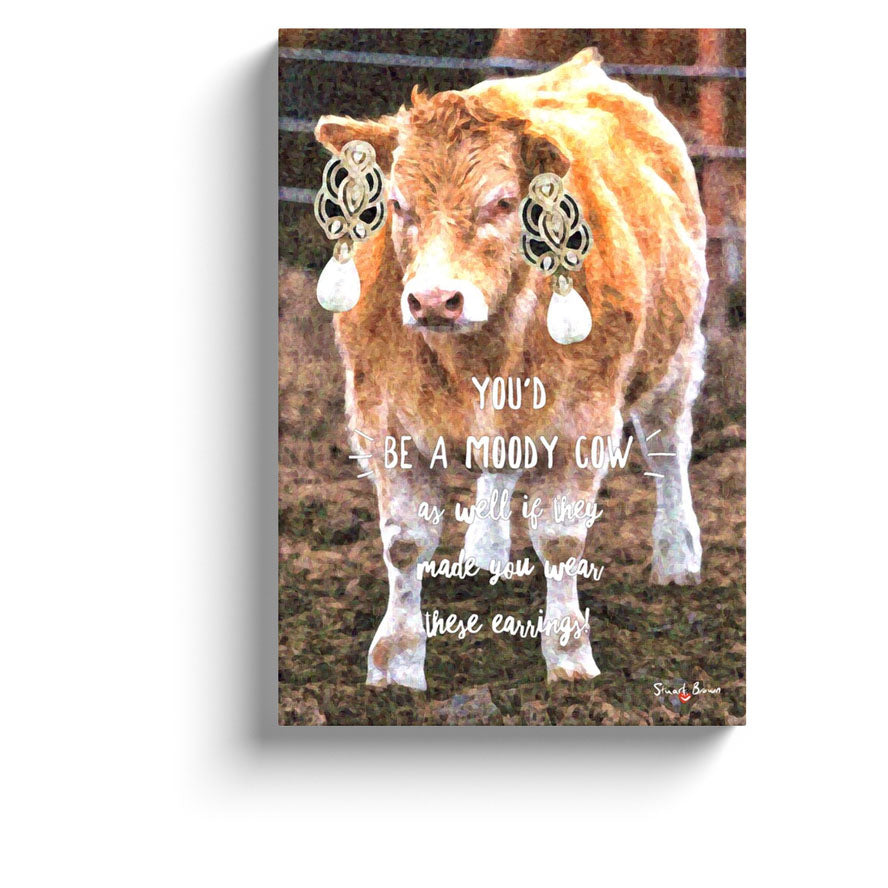 cow art the moody cow with the pearl earrings canvas print