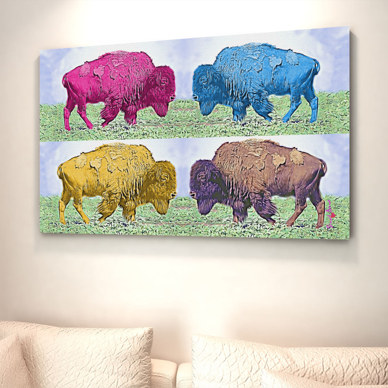 four colored andy warhol style bison art