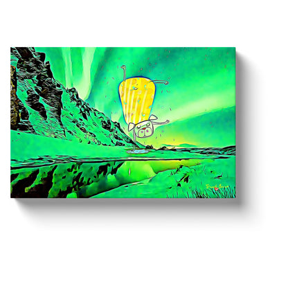 green aurora borealis sky yoga dog canvas art