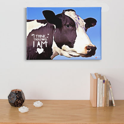 I think therefore I am philosophical cow canvas print