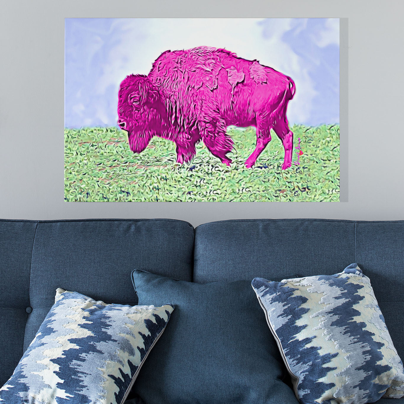 modern pink bison wall art