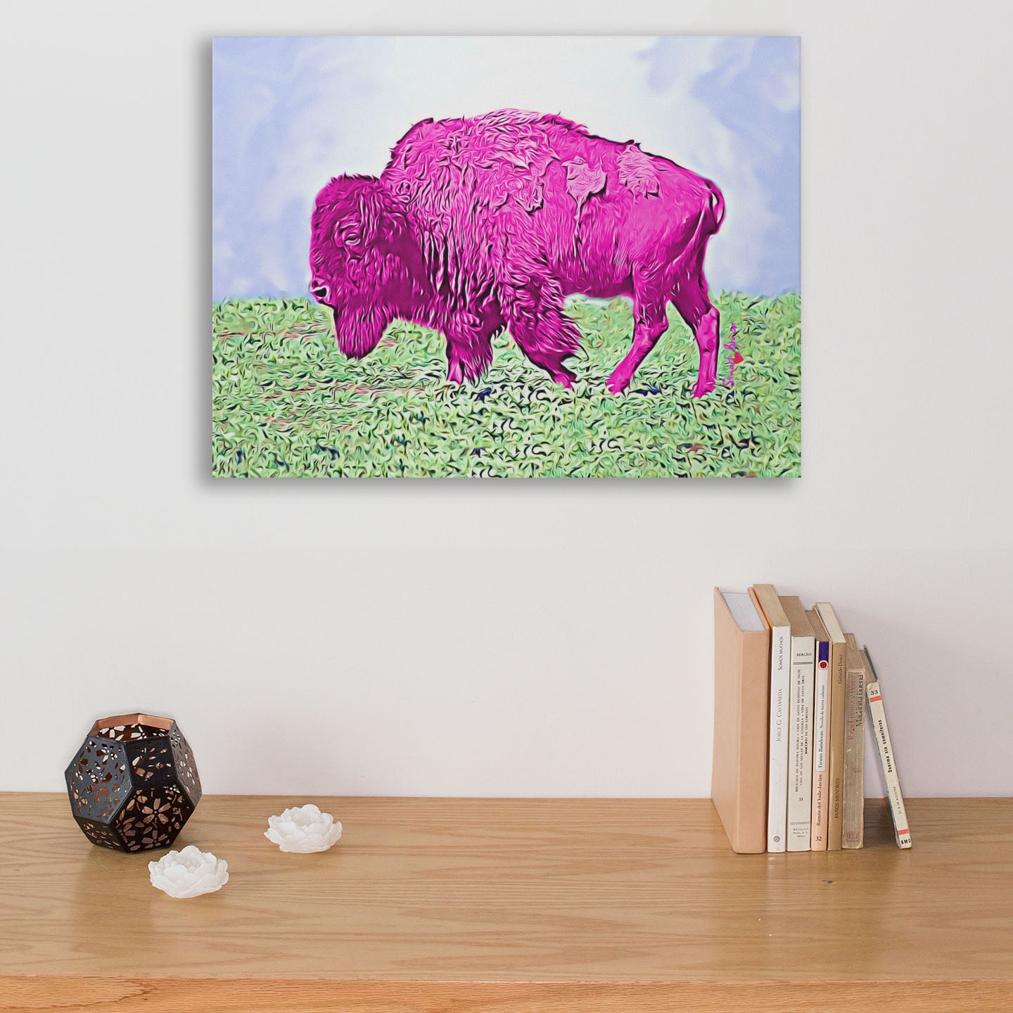 pink american bison art