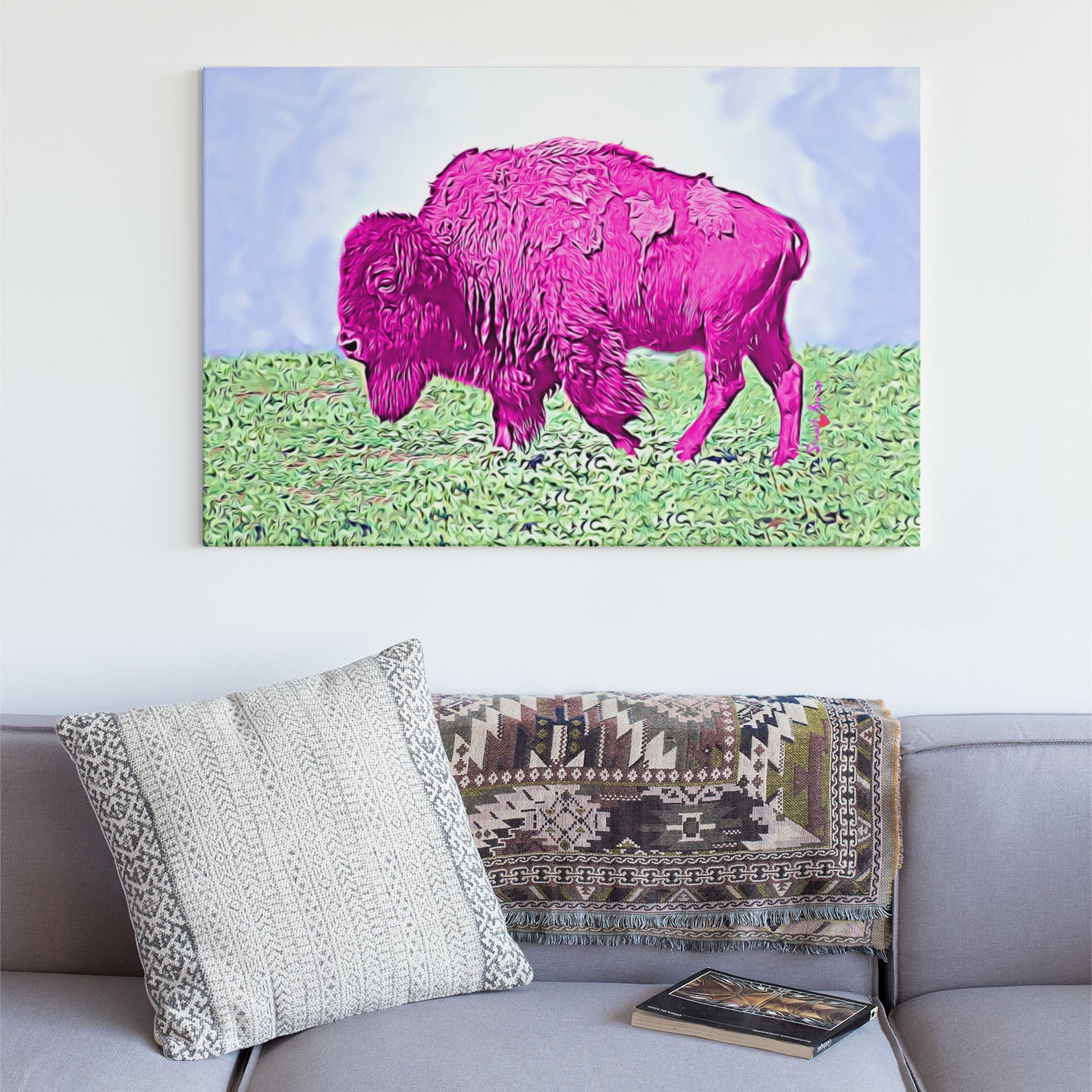 pink bison wall art