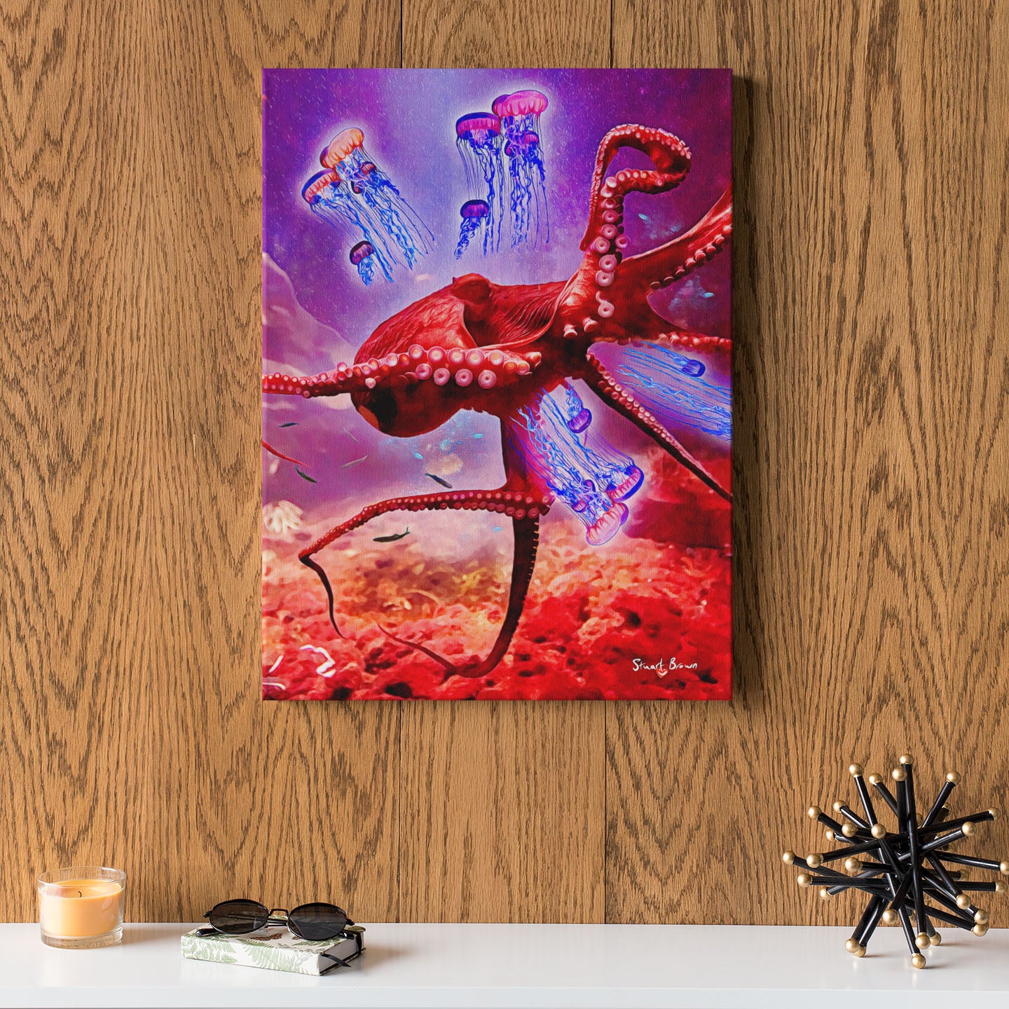 red octopus canvas print