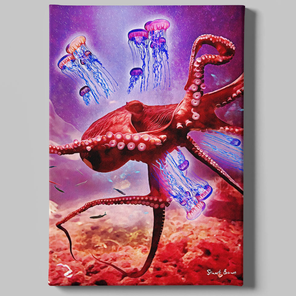 red octopus jellyfish art