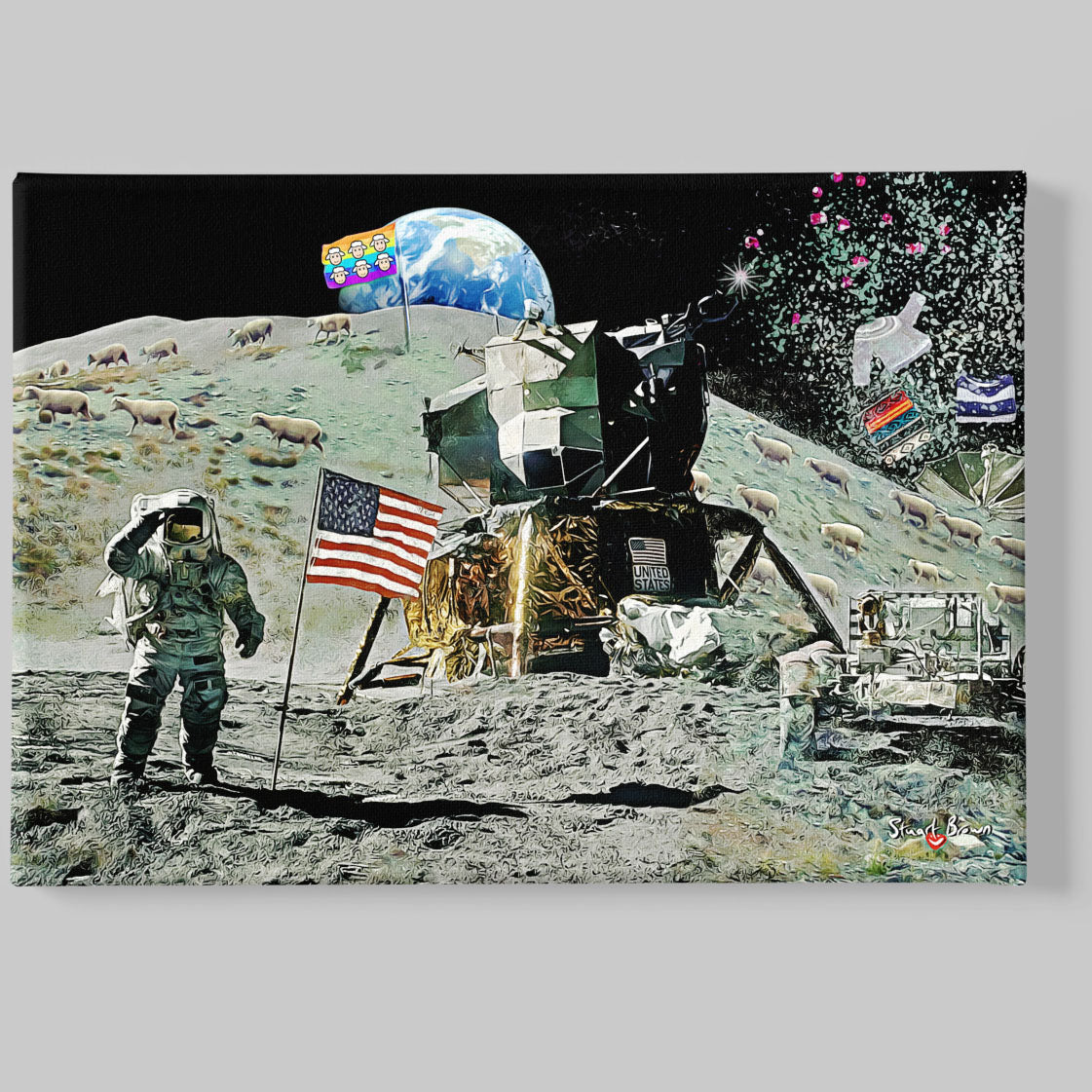 sheep on the moon wall art print