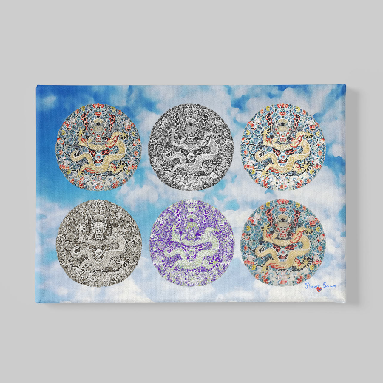 six chinese wingless dragon emblem motifs wall art