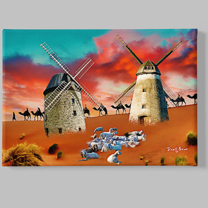windmills in a desert wall art print